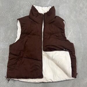 Brown Puffer Vest Women's Small/Medium White Lining